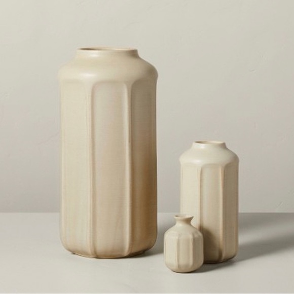 HEARTH & HAND 16” Faceted Ceramic Vase, Taupe, NWT - Picture 2 of 4